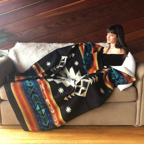 Chakana Throw Alpaca Wool Blanket| Native Pattern| Gift for Her| Reversible