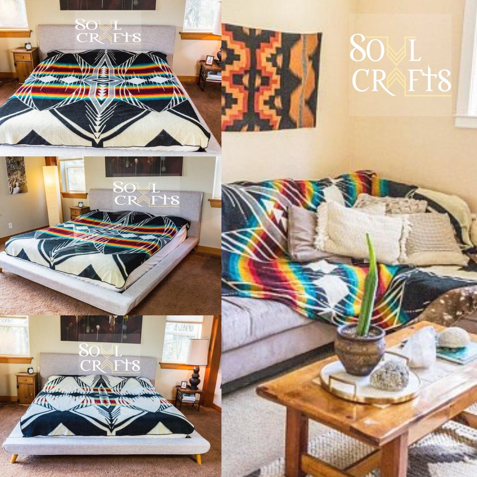Rainbow Throw Alpaca Wool Blanket| Wedding Gift| Native Print