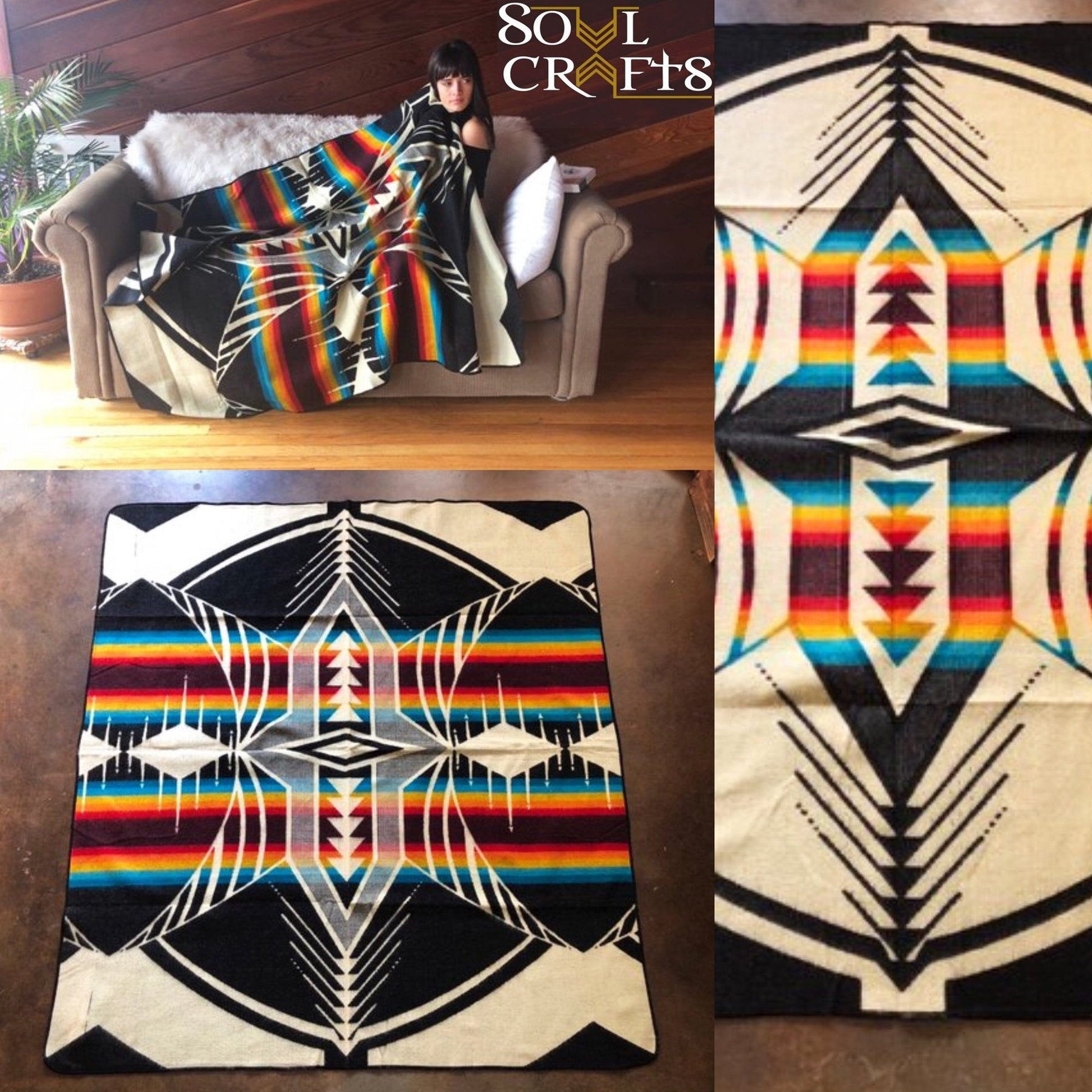 Rainbow Throw Alpaca Wool Blanket| Wedding Gift| Native Print