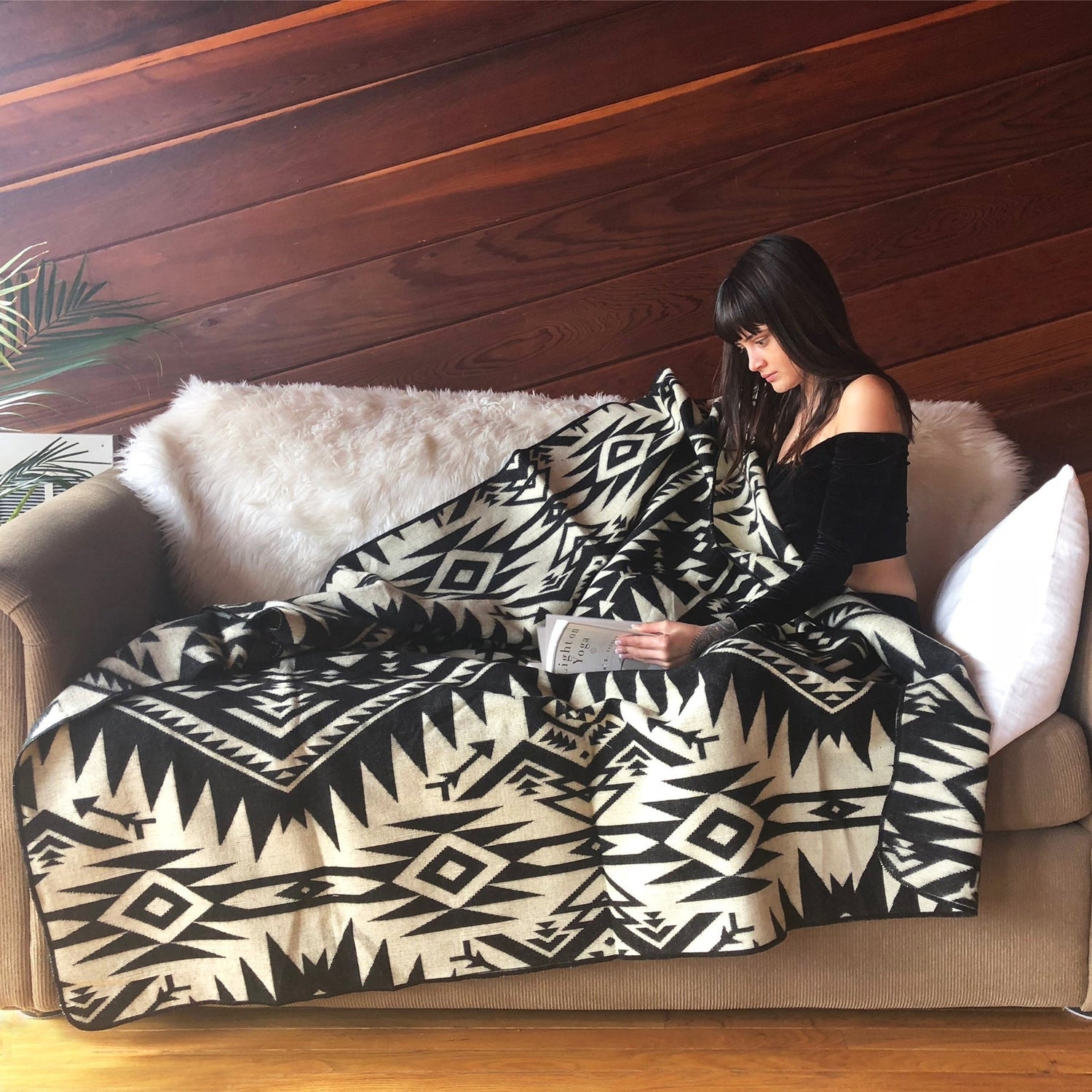 Inca Cross Throw Alpaca Wool Blanket| Ethnic Native Pattern| Reversible