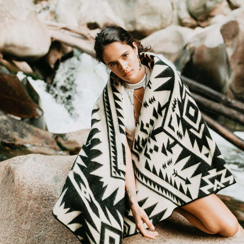 Inca Cross Throw Alpaca Wool Blanket| Ethnic Native Pattern| Reversible
